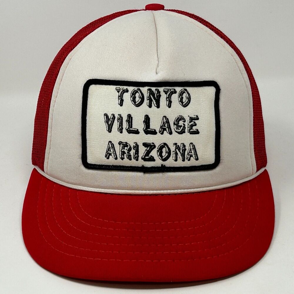 Vintage 80s Tonto Village Arizona Trucker Hat Baseball Cap Rope Snapback Red